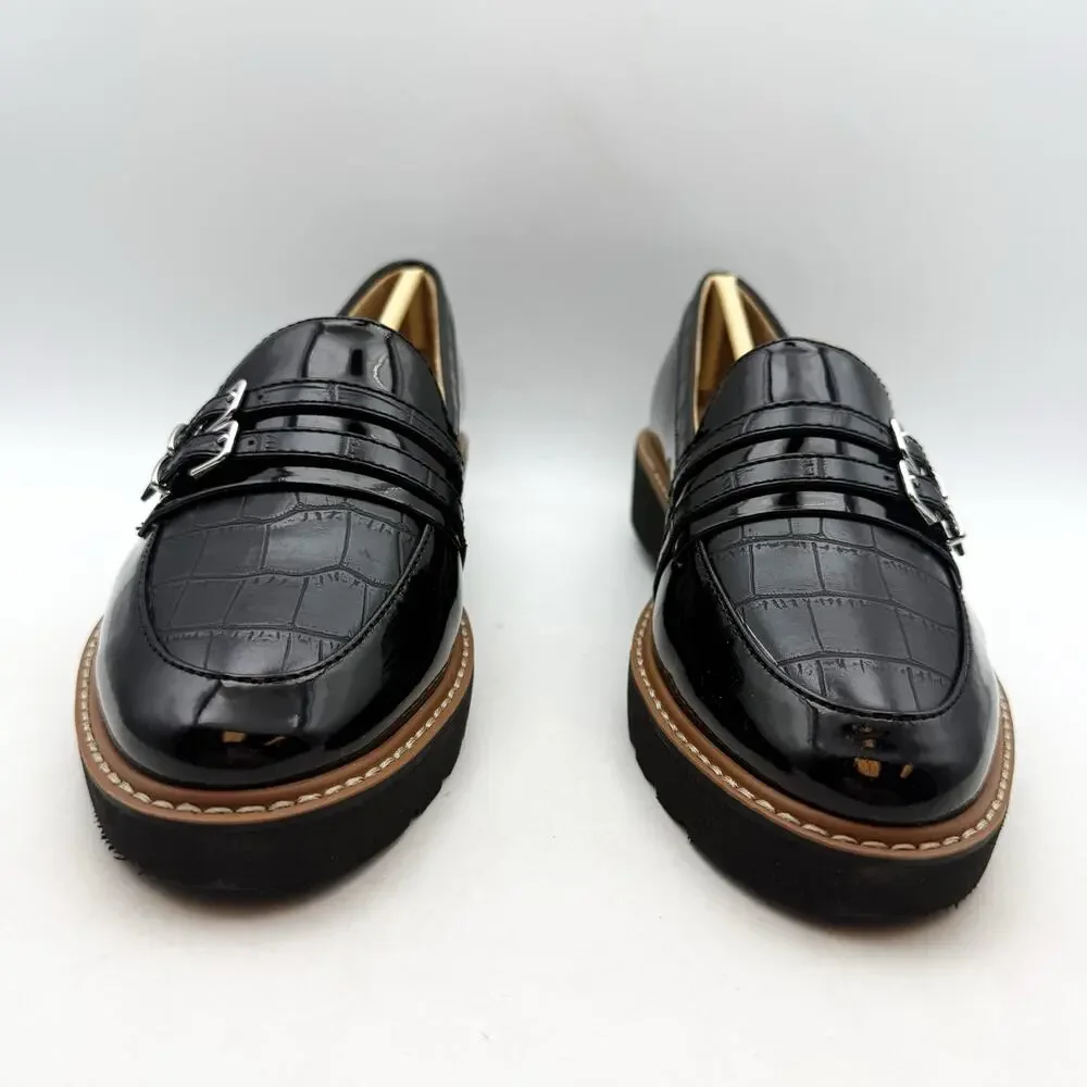 Naturalizer Womens Eiffel Loafers Size 8.5 38.5 Black Vegan Patent Leather NIB
